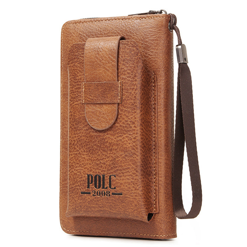 POLC PU Leather Zipper Design Wallet Coin Card Storage Holder Cash Cell Phone Organizer Pouch Wrist Clutch Bag