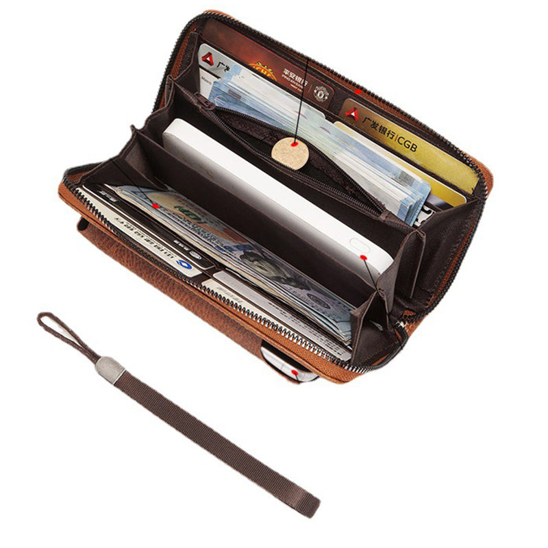 POLC PU Leather Zipper Design Wallet Coin Card Storage Holder Cash Cell Phone Organizer Pouch Wrist Clutch Bag