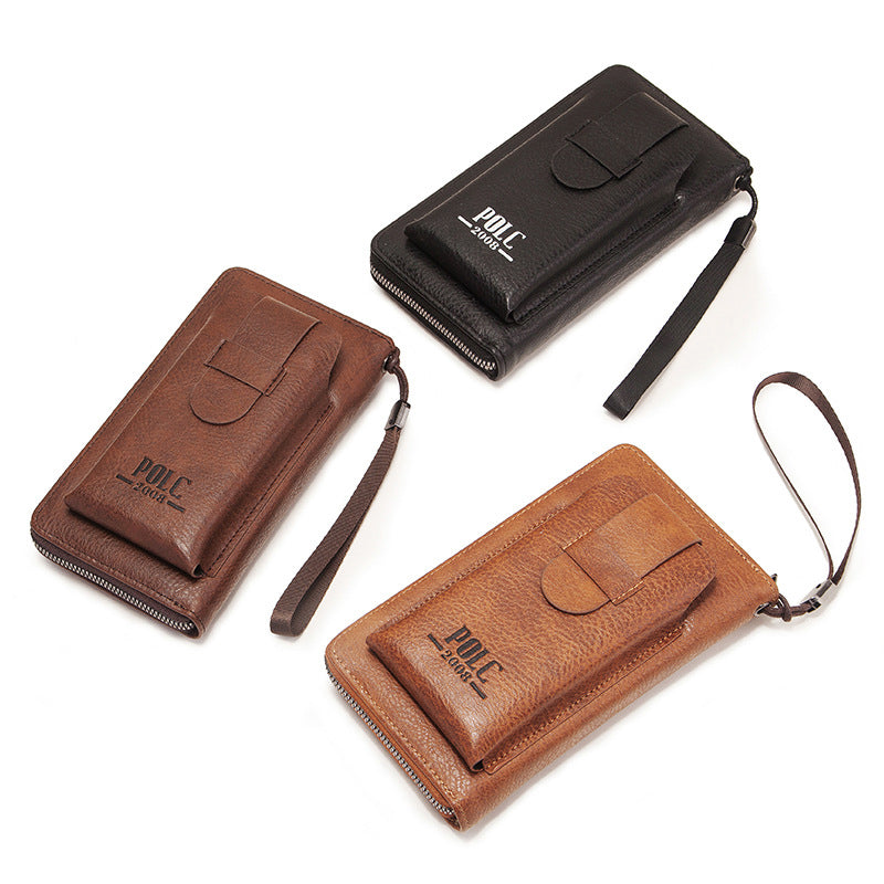POLC PU Leather Zipper Design Wallet Coin Card Storage Holder Cash Cell Phone Organizer Pouch Wrist Clutch Bag