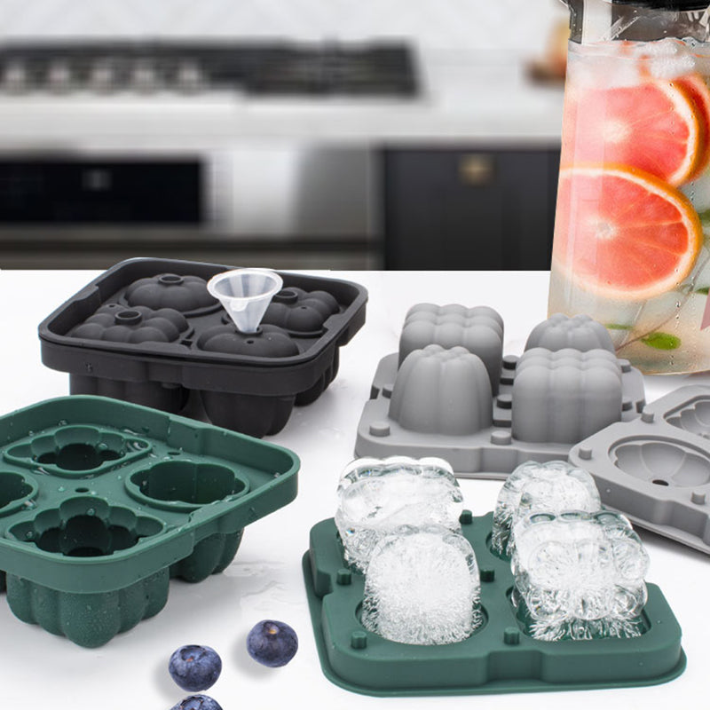 2 in 1 Ice Cube Tray Reusable Silicone Ice Making Mold with Funnel + Ice Clamp (BPA Free, No FDA Certificate)