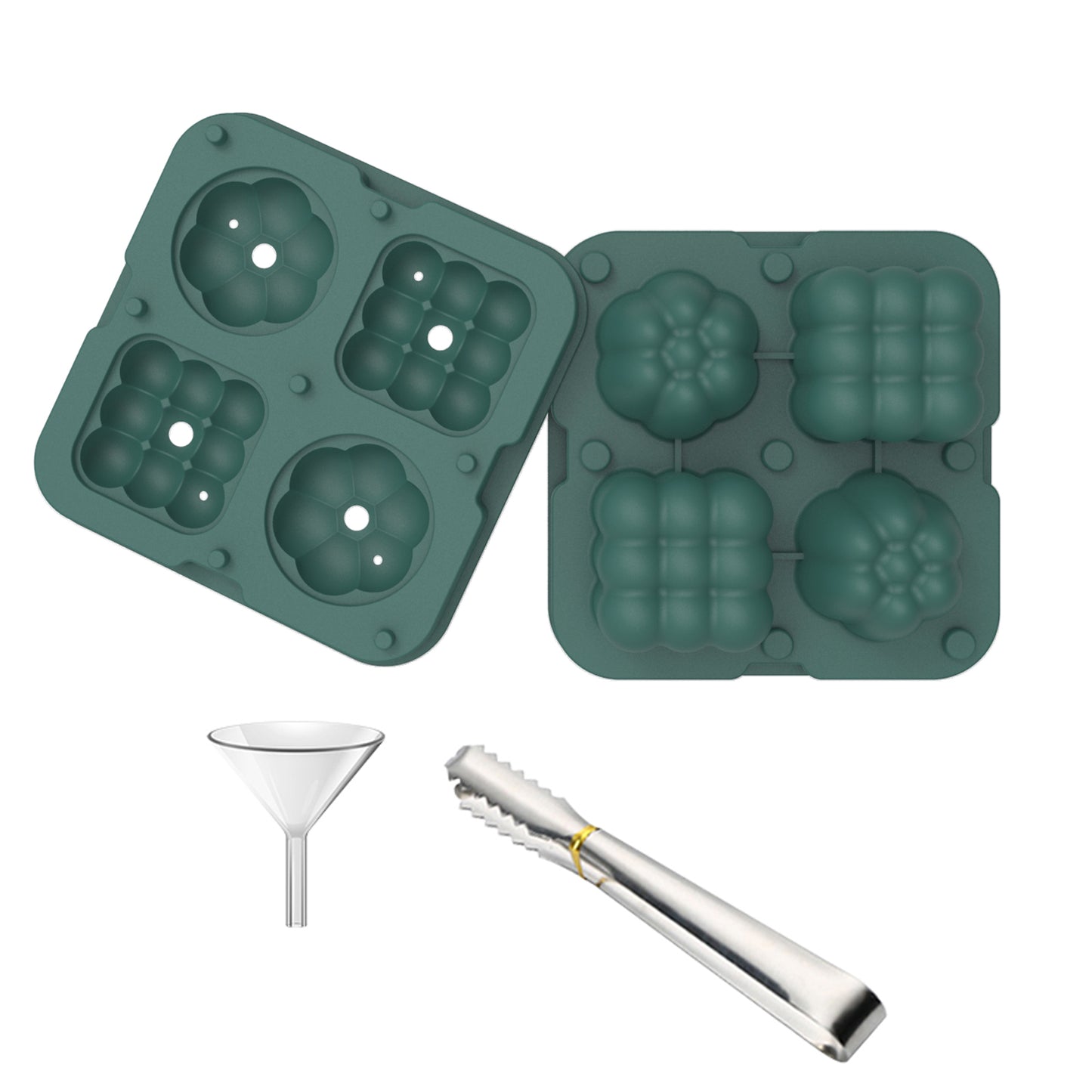 2 in 1 Ice Cube Tray Reusable Silicone Ice Making Mold with Funnel + Ice Clamp (BPA Free, No FDA Certificate)
