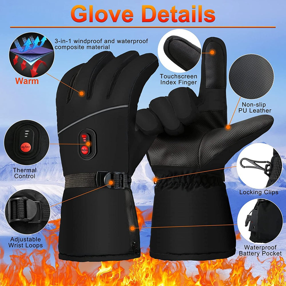1 Pair Touch Screen Heating Gloves Multi-Function Temperature Adjustable Electric Thermal Gloves for Snowboard Cycling Ski (No Battery)