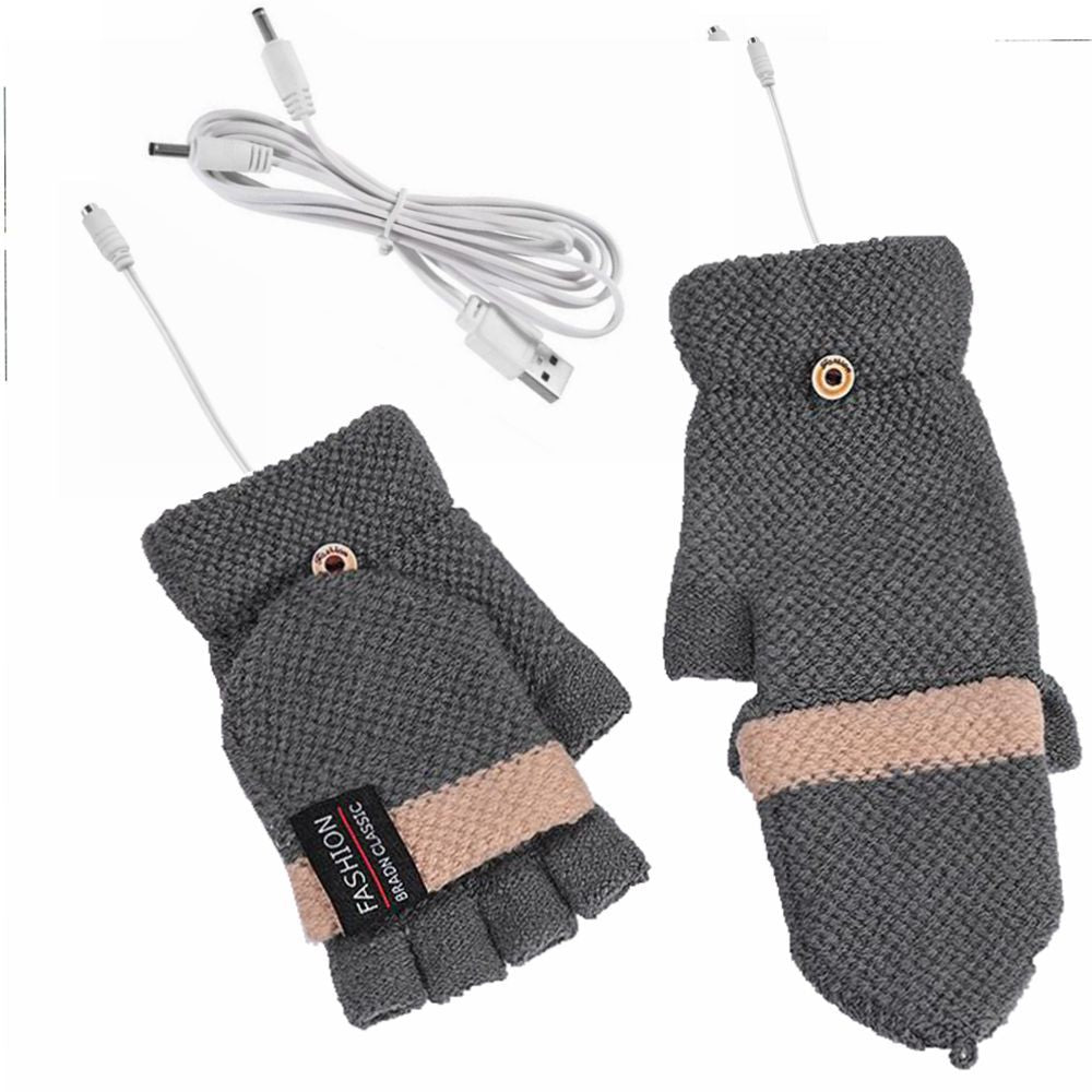 1 Pair USB Electric Heating Warm Gloves Winter Double-side Heated Half Finger Gloves with Flap Lid