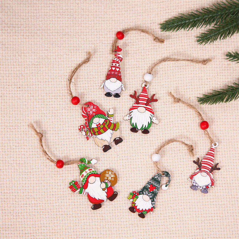 12Pcs / Set Christmas Tree Wood Hanging Pendant Santa Claus Wooden Ornament Xmas Decor