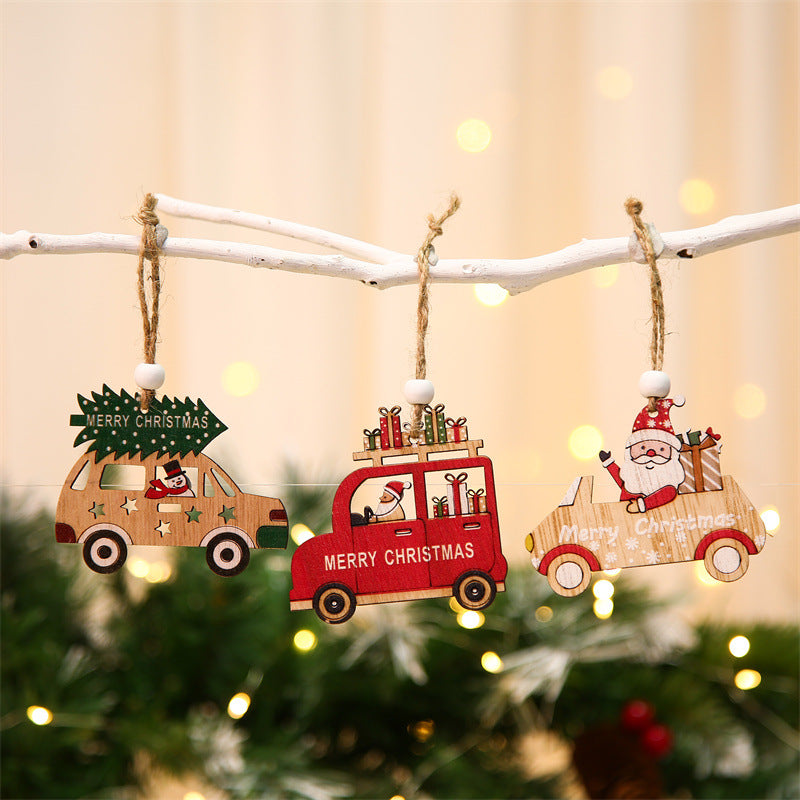 9Pcs Christmas Wooden Hanging Ornament Set Christmas Tree Decoration Crafts for Christmas Tree Home Party