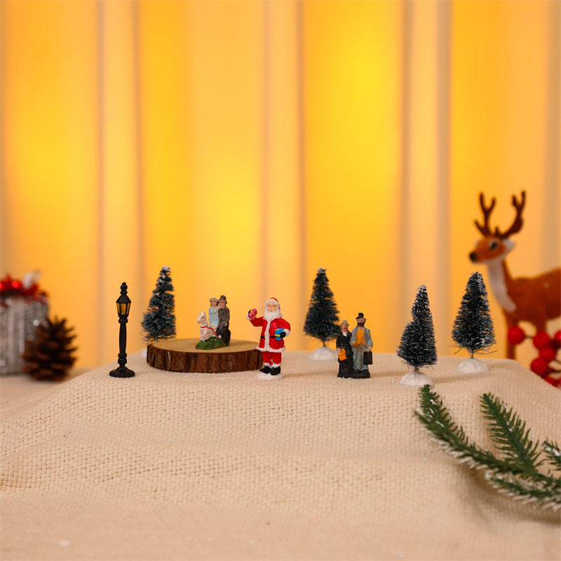 10Pcs Christmas Village Scene Set Battery Operated LED Light Up Holiday Decorations Xmas Winter Home Decor