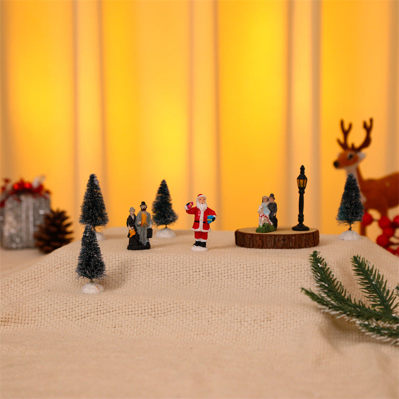 10Pcs Christmas Village Scene Set Battery Operated LED Light Up Holiday Decorations Xmas Winter Home Decor
