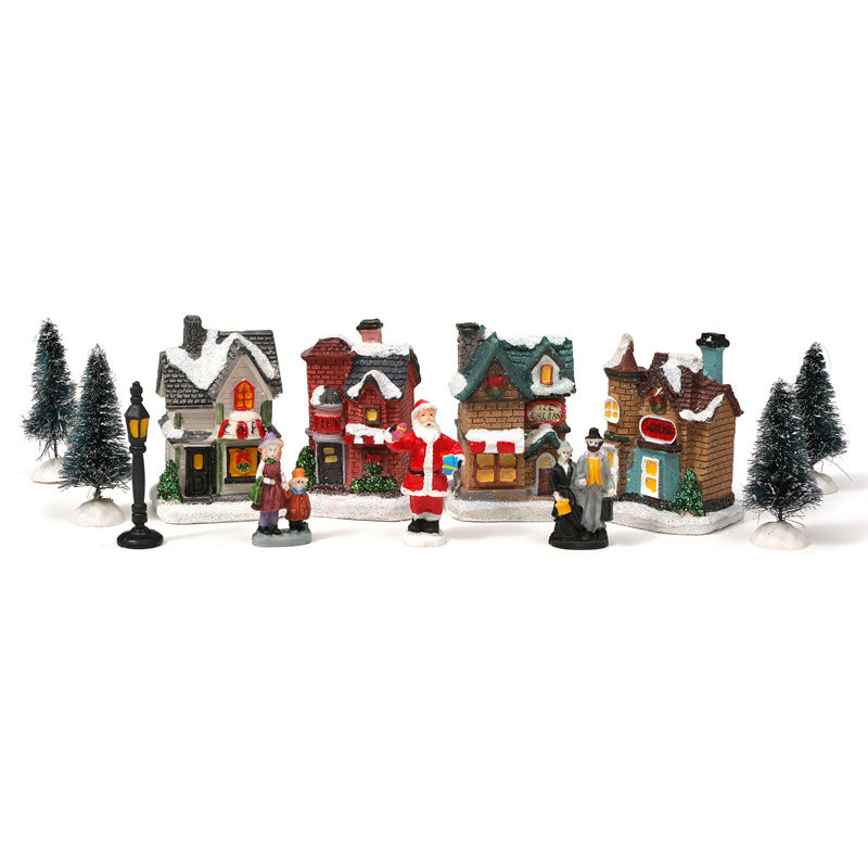 10Pcs Christmas Village Scene Set Battery Operated LED Light Up Holiday Decorations Xmas Winter Home Decor