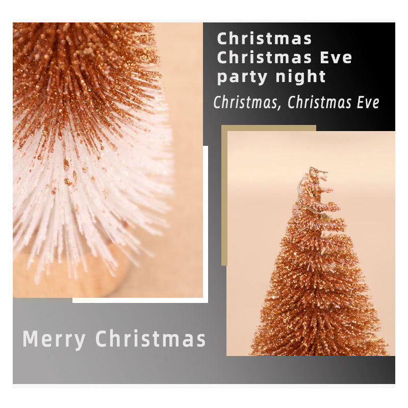 30cm Desktop Christmas Tree Ornament Wooden Base LED Light Mini Xmas Tree Desktop Decor, Size L