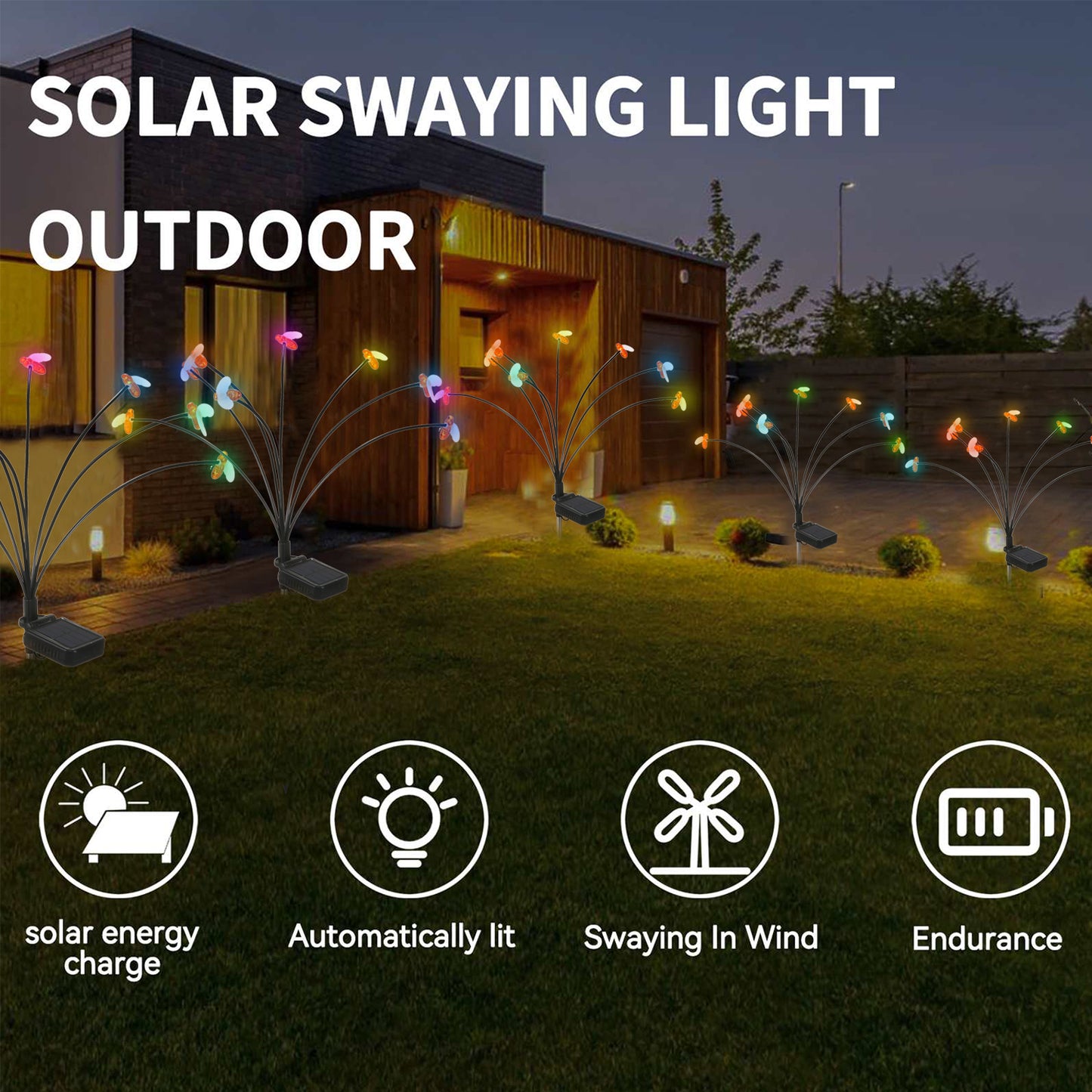 2Pcs Outdoor Solar Power Gardening Light Bee Style Water Resistant Garden Lawn Lamp