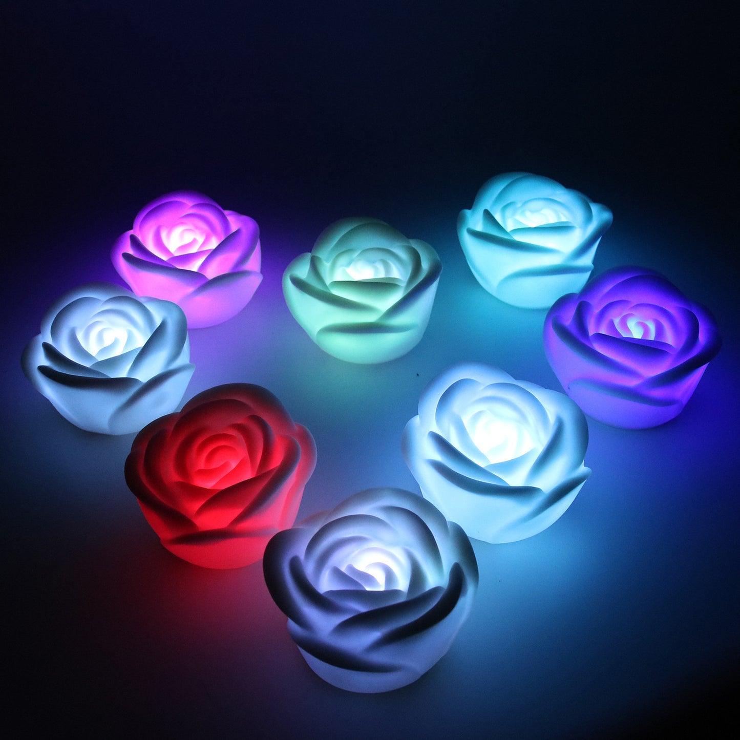 4Pcs Romantic Rose Flower Shape Colorful Tea Light Flameless LED Candle Light for Wedding Party