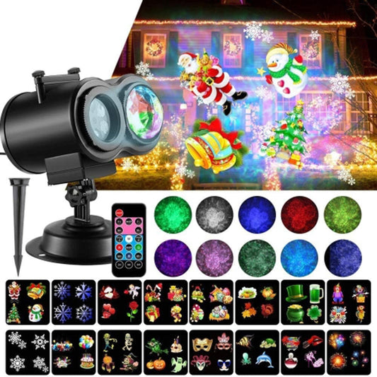 Dual Water Pattern Christmas Projection Lamp Indoor Decorative Projector Light with 16 Cards