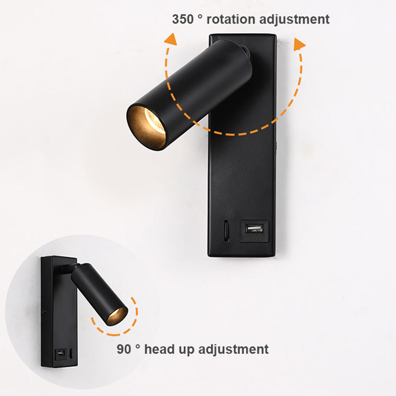 3104 350-Degree Rotatable 3W Warm Light Bedside Wall Lamp Aluminum+Iron Bedroom Study Reading Light with USB Port