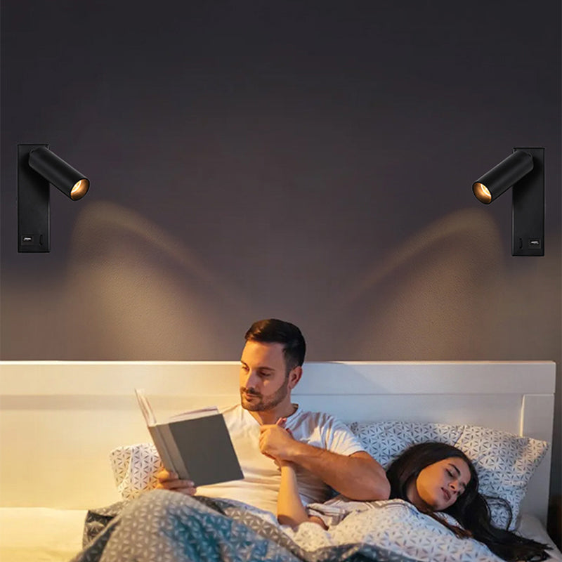 3104 350-Degree Rotatable 3W Warm Light Bedside Wall Lamp Aluminum+Iron Bedroom Study Reading Light with USB Port