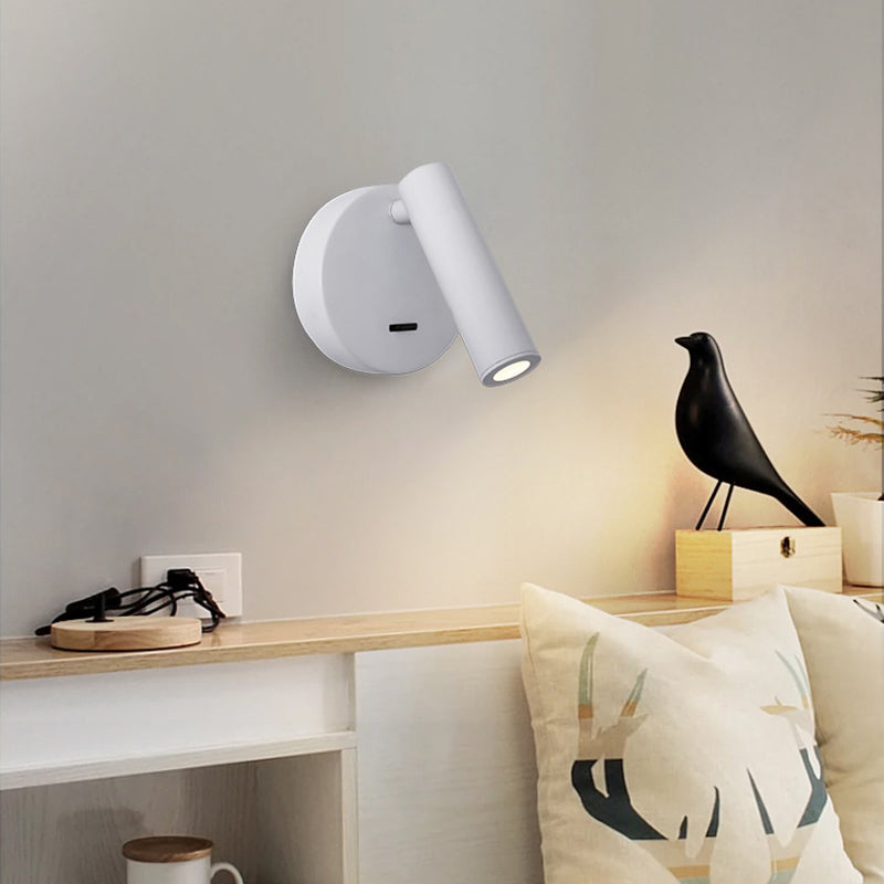 3105 Bedroom Bedside Wall Lamp 350-Degree Rotatable Reading Light Spotlight with Switch, 3W Warm Light