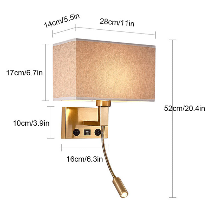3104 5W Bedside Wall Lamp Corridor LED Reading Light with Gooseneck Spotlight and USB Port