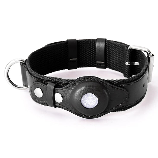 PU Leather+Canvas Anti-Lost Locator Pet Dog Collar for Apple AirTag Tracker Adjustable Pet Collar ST, Size S
