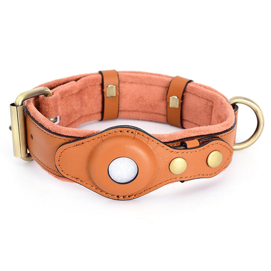 PU+Suede Leather Pet Collar Compatible with Apple AirTag Holder Anti-lost Dog Cat Tracker Locator, Size: S