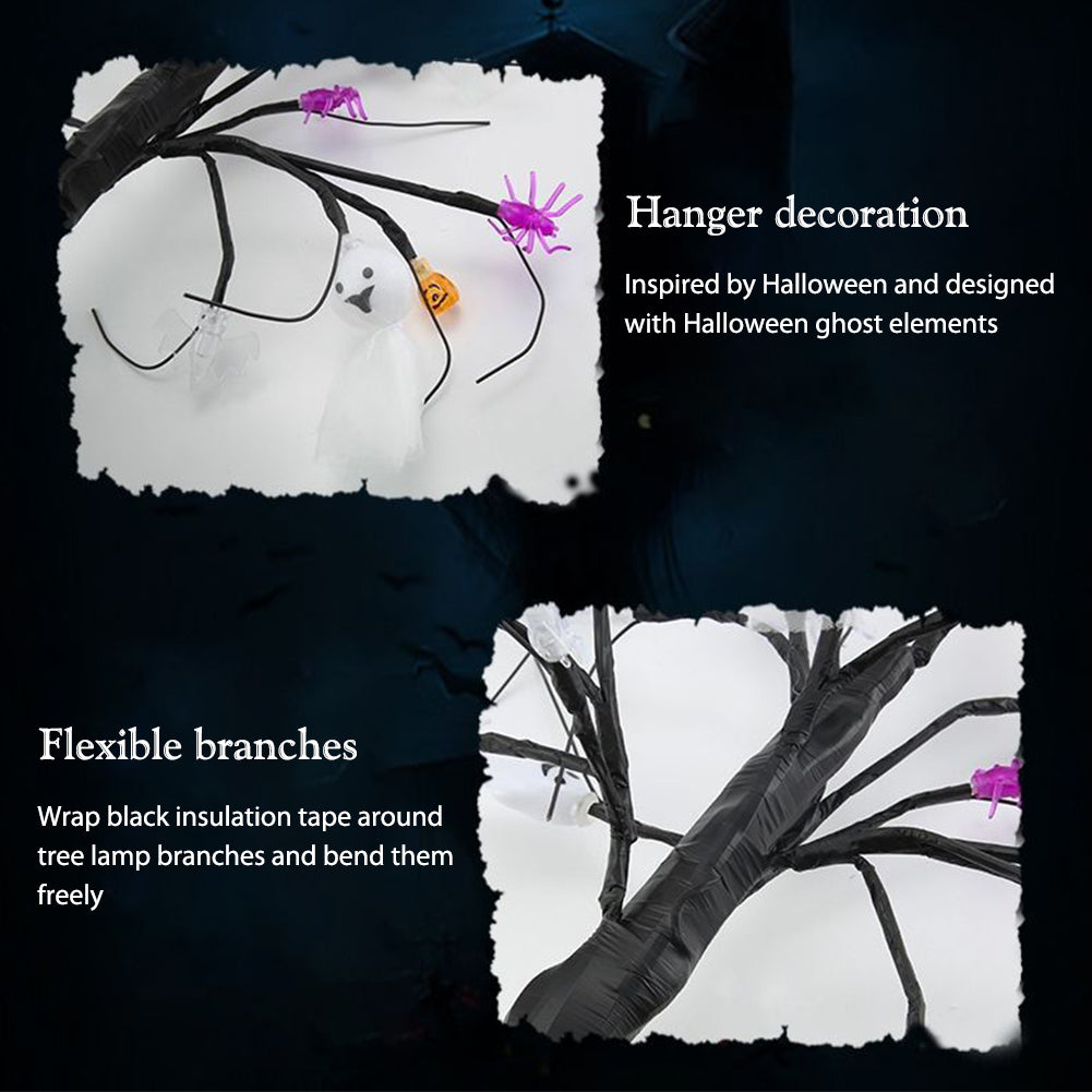 24 LEDs Halloween Tree Pumpkin Ghost Spider Light Birch Tree Battery USB Powered Party Decor