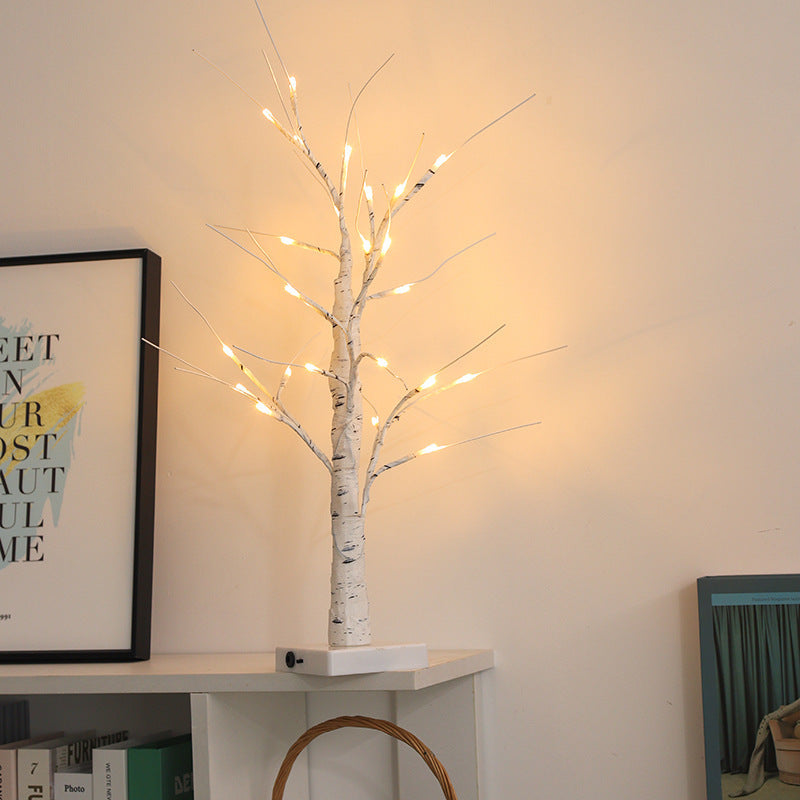Christmas Lighted Birch Tree Branches Home Decor Tabletop Artificial Plastic Tree Lamp Xmax Ornament, 60CM