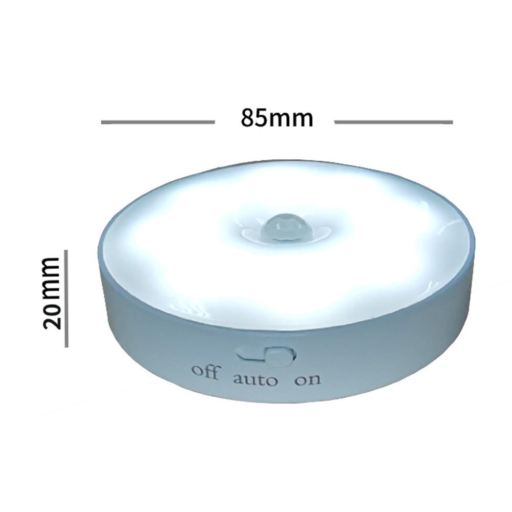 USB Rechargeable Cabinet Bedside Round Lamp Magnetic Human Body Sensor LED Night Light