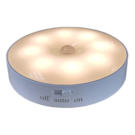 USB Rechargeable Cabinet Bedside Round Lamp Magnetic Human Body Sensor LED Night Light
