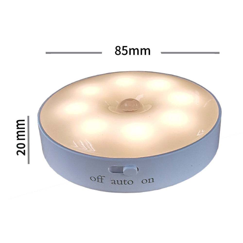 USB Rechargeable Cabinet Bedside Round Lamp Magnetic Human Body Sensor LED Night Light