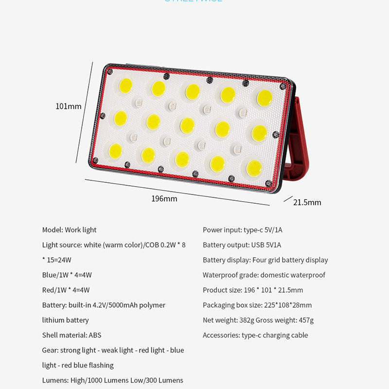 GOD01 GZ010 Portable LED Work Light COB Flood Lamp 5 Modes Job Site Lighting for Yard Stadium Garage Porch Lawn