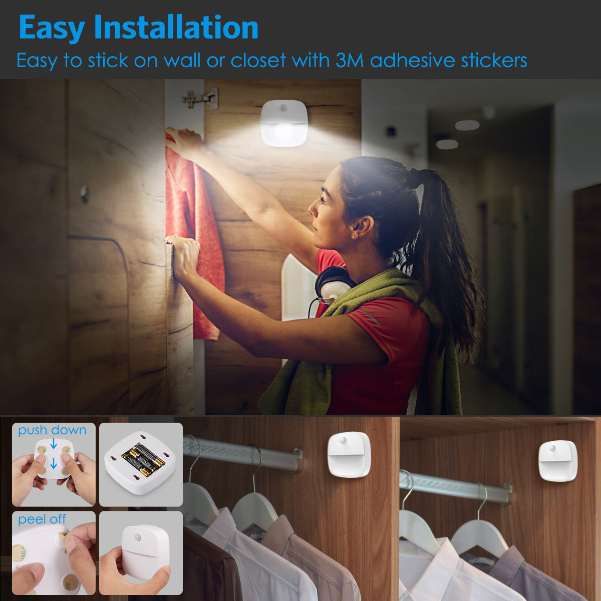 1806 3Pcs LED Body Sensor LED Light Closet Hallway Stairs Night Light for Home Kitchen Cabinet