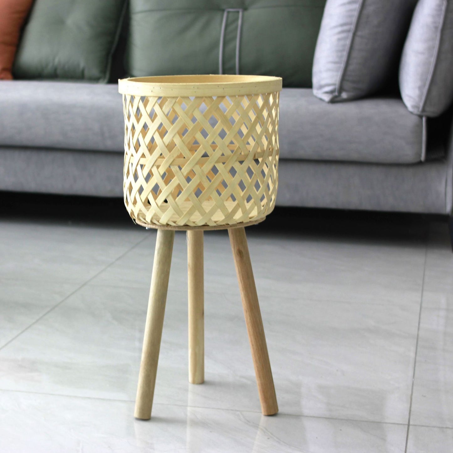 Woven Plants Vase Flowers Container Home Decoration Knitted Bamboo Planter Pot Basket Holder, Size: S