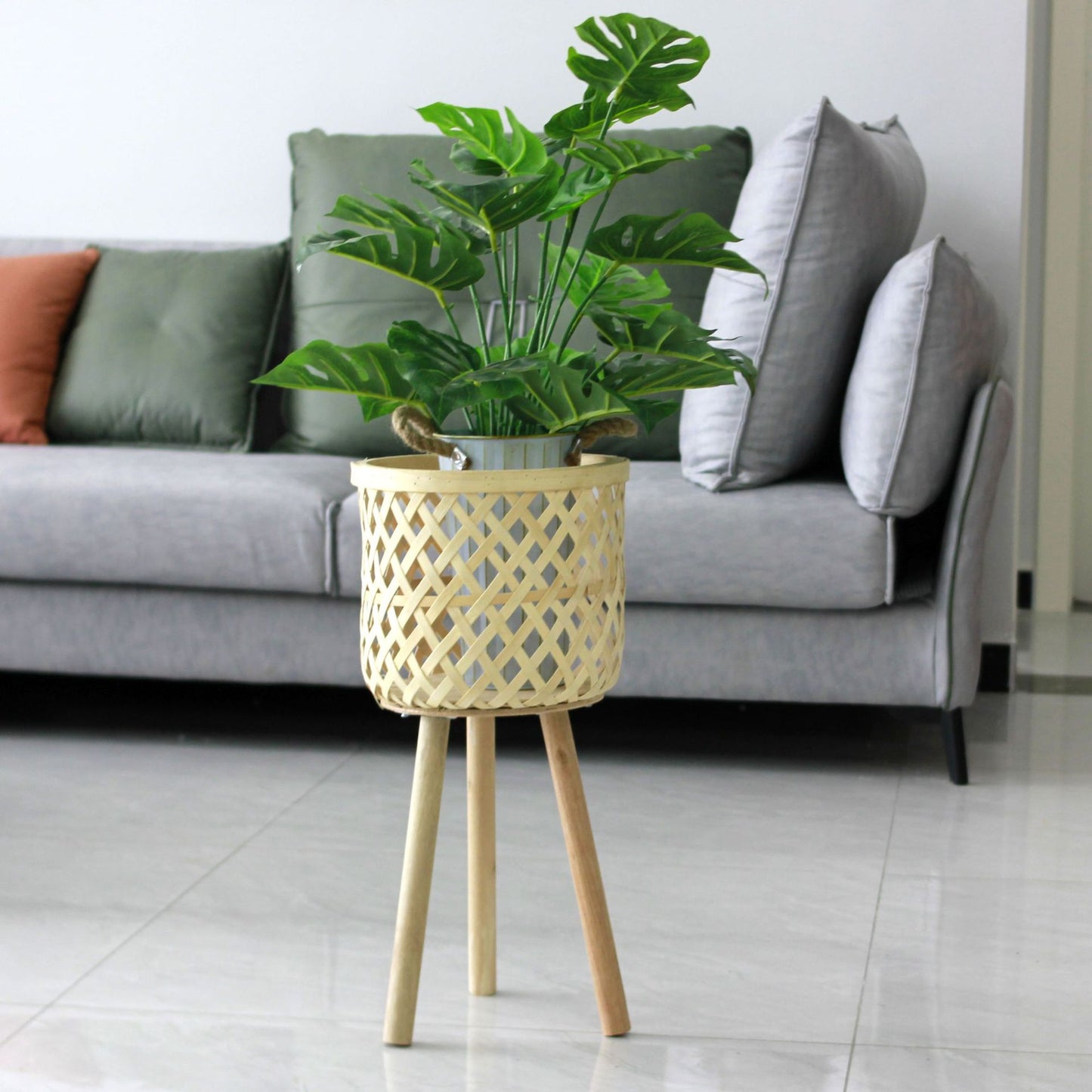 Woven Plants Vase Flowers Container Home Decoration Knitted Bamboo Planter Pot Basket Holder, Size: S