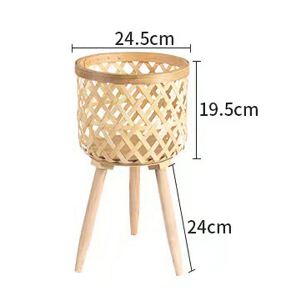 Home Planter Pot Basket Stand Leg Design Flower Vase Holder Hand-Woven Bamboo Basket Office Decoration, Size: M