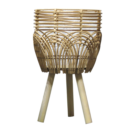Home Planter Pot Basket Stand Leg Design Flower Vase Holder Hand-Woven Bamboo Basket Office Decoration, Size: M
