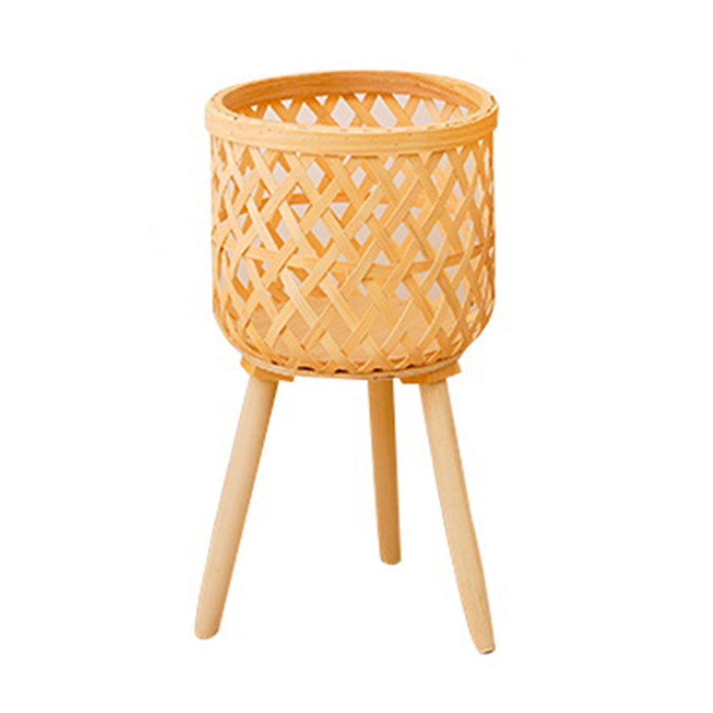 Home Planter Pot Basket Stand Leg Design Flower Vase Holder Hand-Woven Bamboo Basket Office Decoration, Size: M