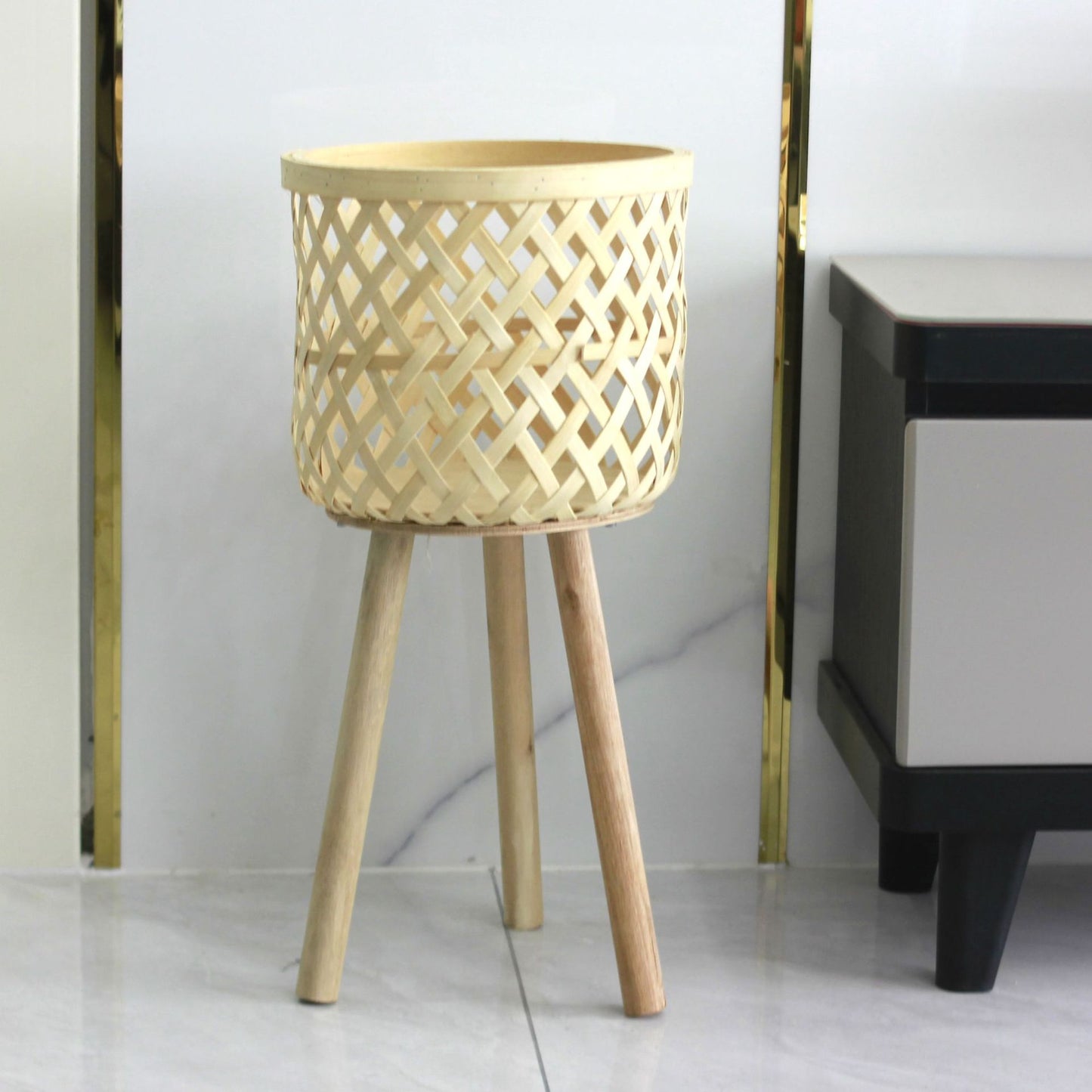 Knitted Bamboo Planter Pot Basket Woven Plants Vase Flowers Container Home Decoration, Size: L