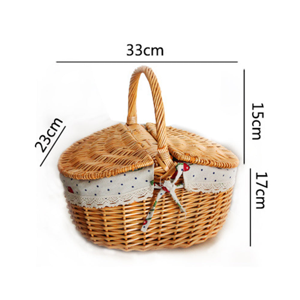 Cotton Linen Cloth Wicker Knitted Blanket Home Storage Bin Outdoor Woven Picnic Basket with Lid, Size: M