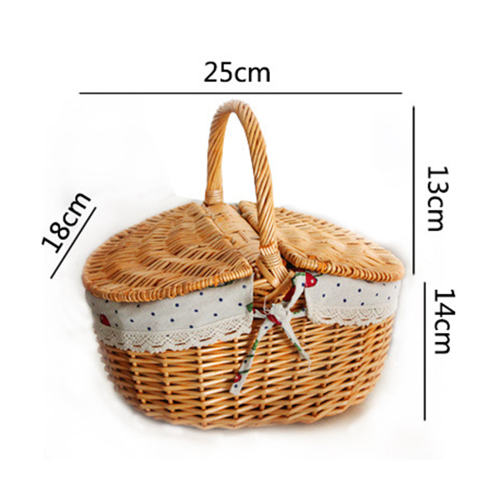 Outdoor Woven Picnic Basket Cotton Linen Cloth Wicker Knitted Blanket Home Storage Bin with Lid, Size: S