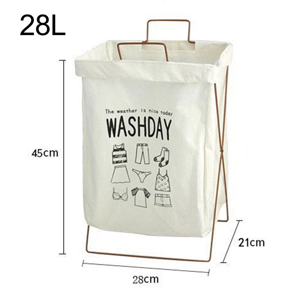 28L Iron Rack Foldable Laundry Basket Cotton Linen Dirty Clothes Hamper Washing Basket, Size S
