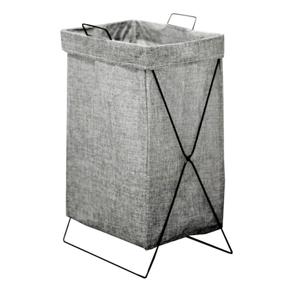 28L Iron Rack Foldable Laundry Basket Cotton Linen Dirty Clothes Hamper Washing Basket, Size S