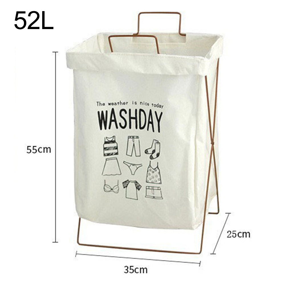 52L Foldable Laundry Basket Iron Rack Cotton Linen Dirty Clothes Storage Basket Hamper, Size L
