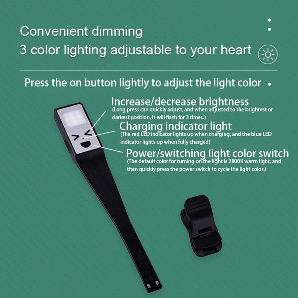 YJD-5335 Clip-On Book Light Three Color Temperature Brightness Adjustable Reading Light Lamp