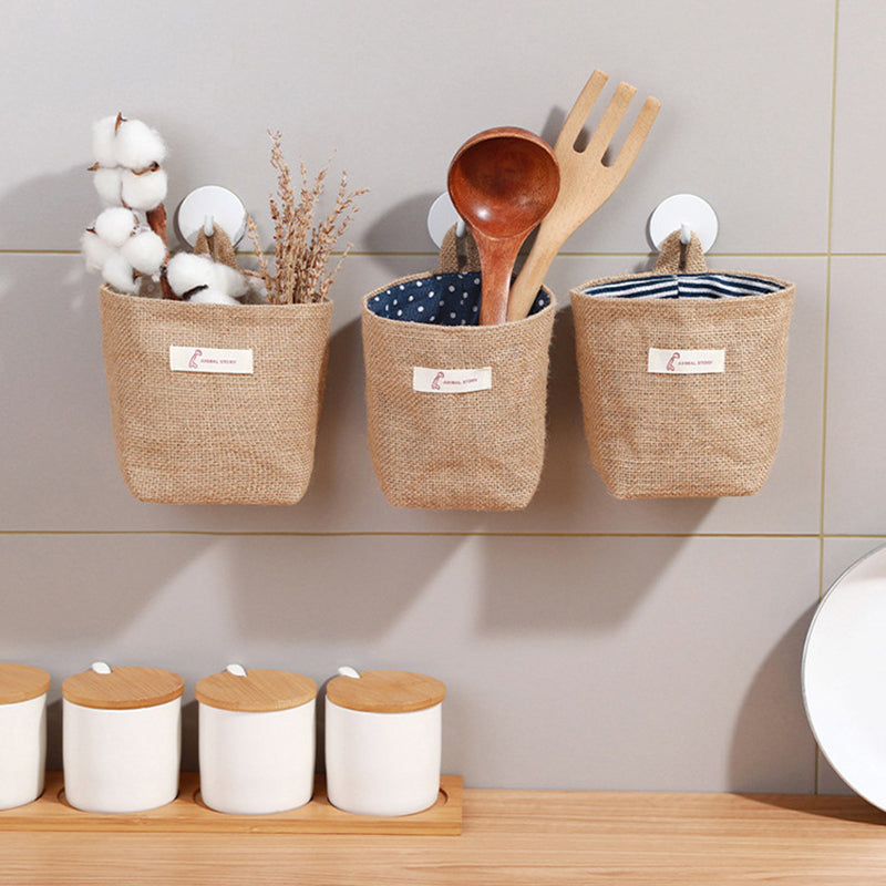 Cotton Linen Washable Storage Bag Kitchen Desktop Hanging Organizer Container