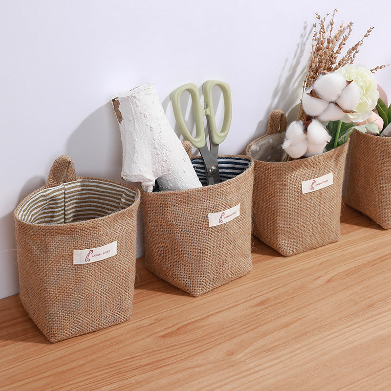 Cotton Linen Washable Storage Bag Kitchen Desktop Hanging Organizer Container
