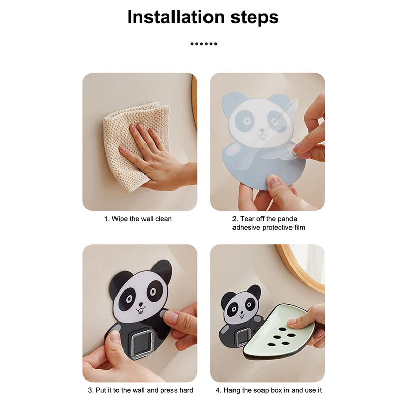 Panda Design Wall Mounted Adhesive Soap Holder Draining Soap Dish Rack