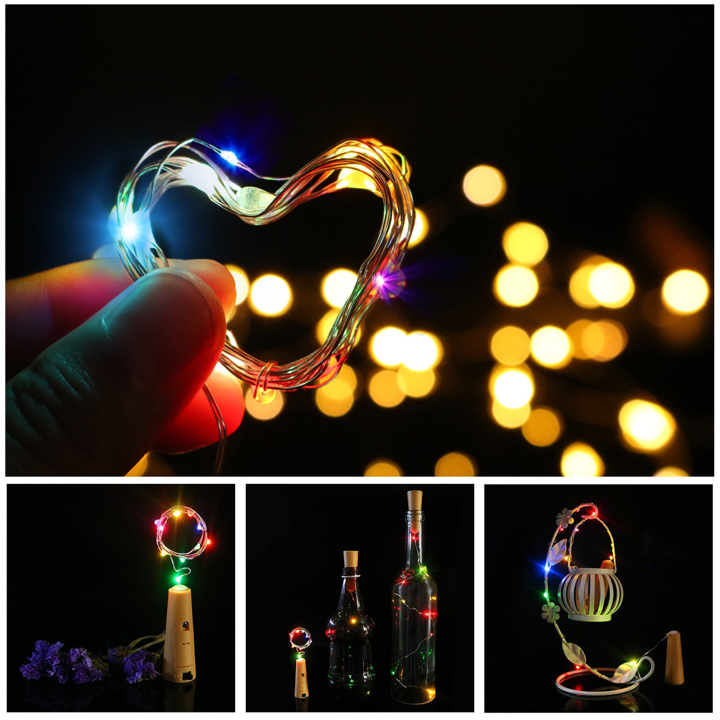 6Pcs / Set 2m 20-LED Copper Wire LED Christmas Lighting Decor Wine Bottle Plug String Light for Home, Bar