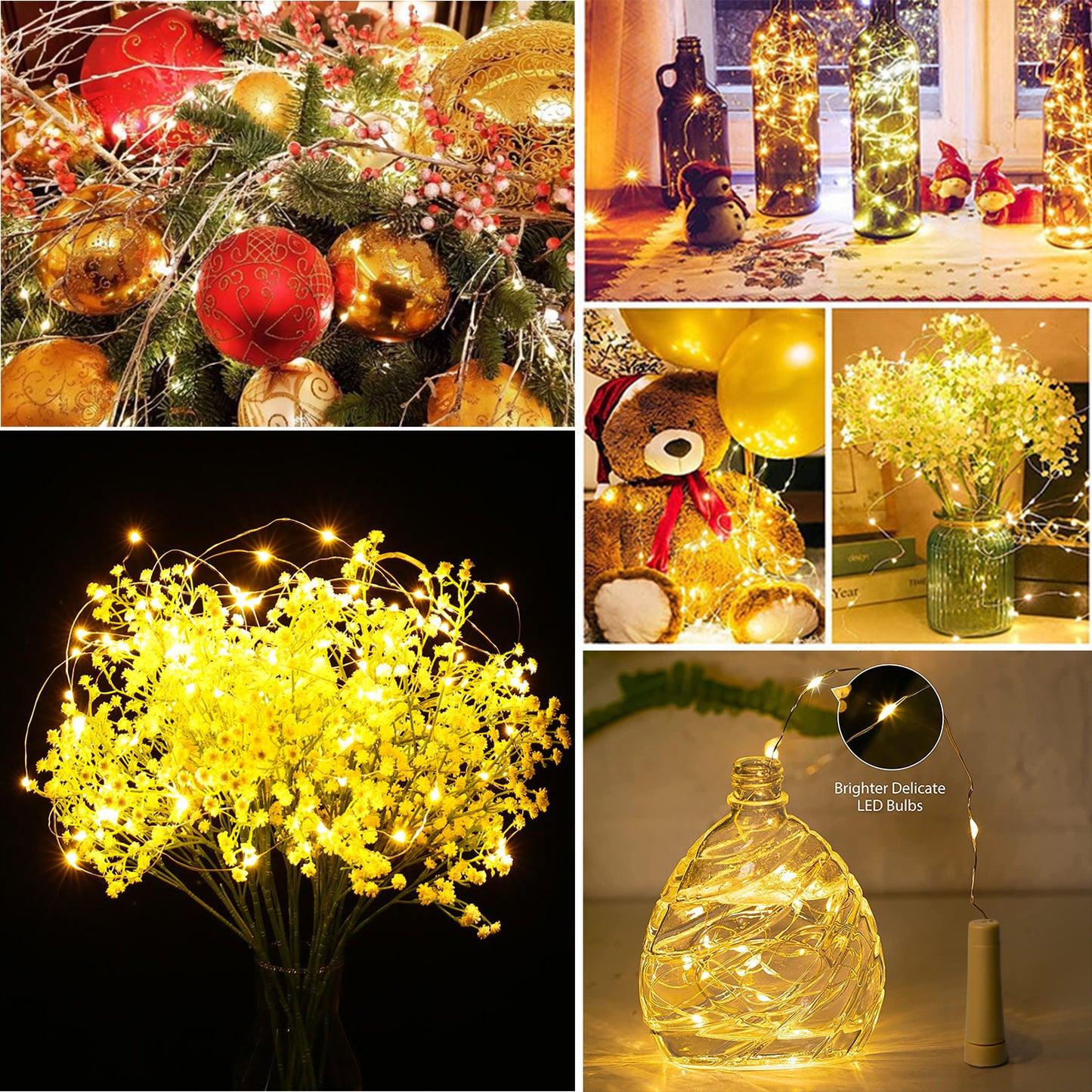 6Pcs / Set 2m 20-LED Copper Wire LED Christmas Lighting Decor Wine Bottle Plug String Light for Home, Bar