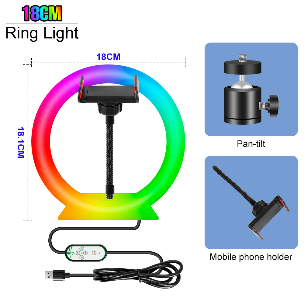 18CM Diameter RGB LED Selfie Ring Light Vlogging Video Lamp Live Broadcast Fill Light, Size: M
