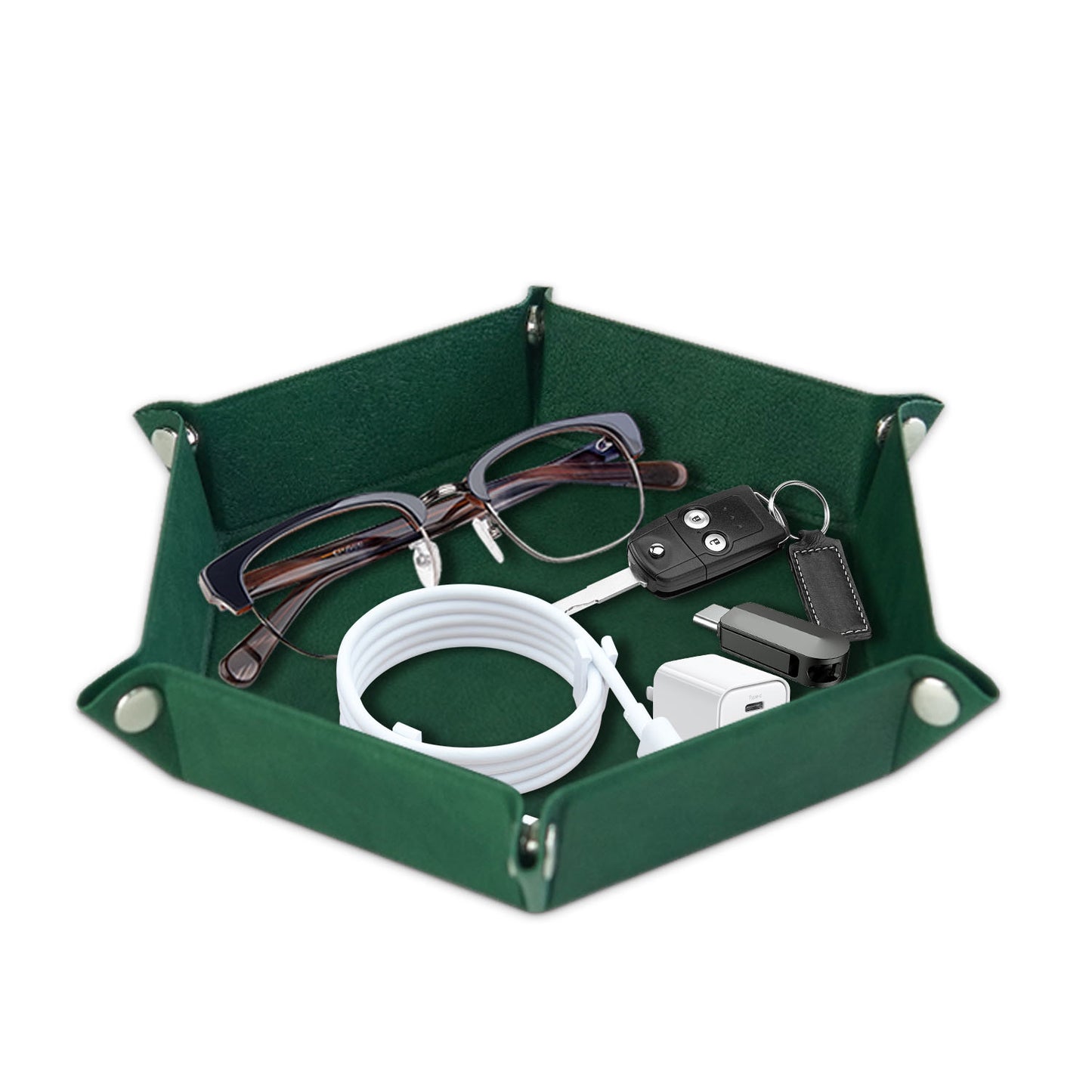 7-inch PU Leather Sundries Organizer Tray Hexagon Home Desktop Storage Tray