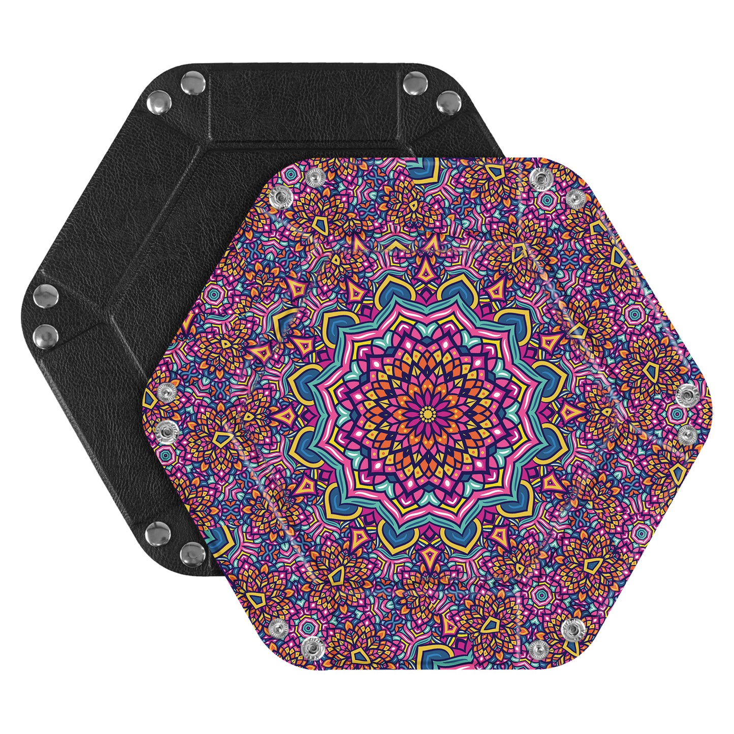 7-inch PU Leather Sundries Organizer Tray Hexagon Home Desktop Storage Tray
