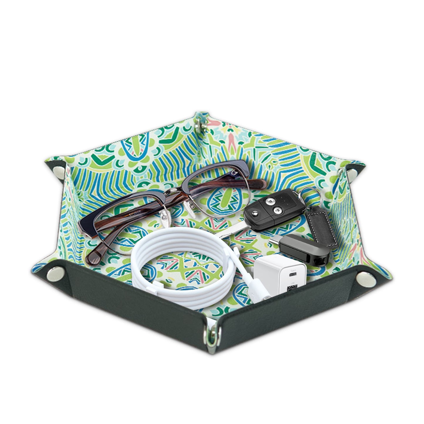 7-inch PU Leather Sundries Organizer Tray Hexagon Home Desktop Storage Tray